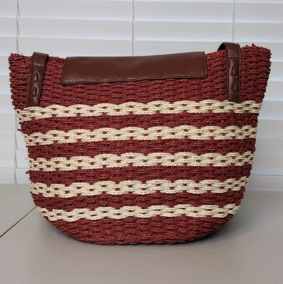 Sun N Sand Horizontal Striped Straw Summer Boho Hand Shoulder Bag - Picture 5 of 14